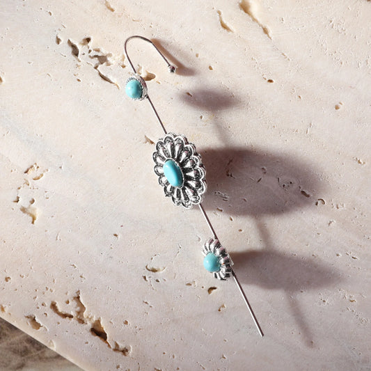 RCE1058 - Rustic Couture's Natural Stone Flower Ear Pin Cuff Earrings