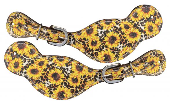 30980 - Ladies Sunflower and Cheetah printed leather spur straps