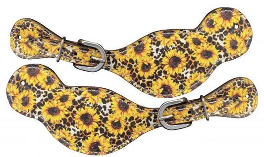 30980 - Ladies Sunflower and Cheetah printed leather spur straps