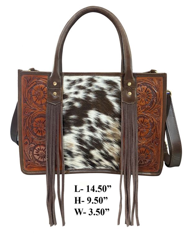 78100 - Klassy Cowgirl Hair on Cowhide leather Tote Bag with Fringe