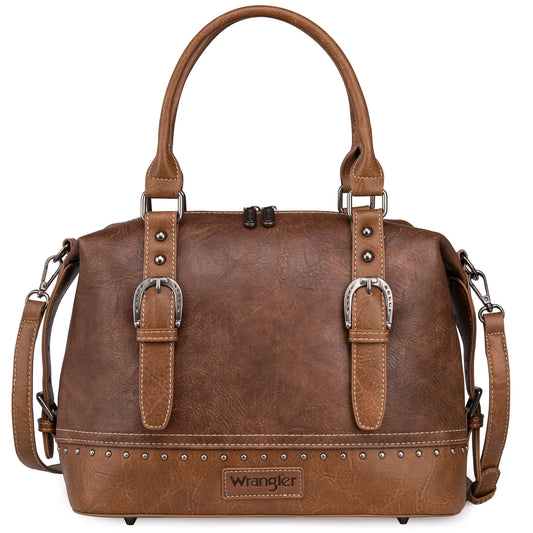 WG48S5110BR - Wrangler Buckle Classic Barrel Satchel - Brown