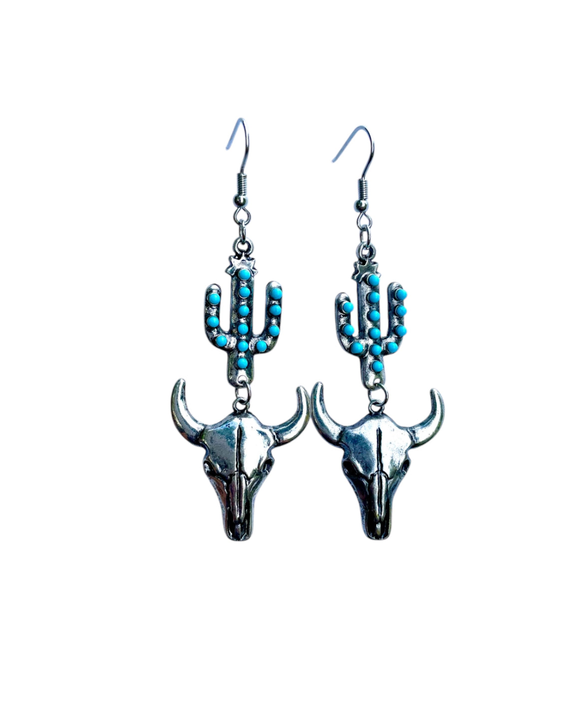 J6955 - Western Cactus Bull Dangle Earrings