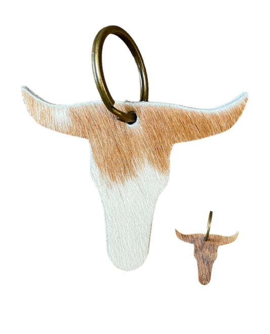 A8766 - Double Sided 100% Hair On Hide Leather Bull Tag Keychain