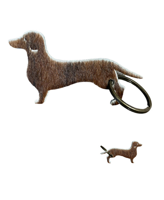 A8745 - Double Sided 100% Hair On Hide Leather Dashshund Tag Keychain