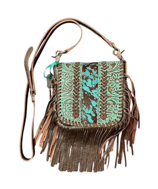 RLCL168CF - Montana West Genuine Leather Tooled Collection Fringe Crossbody Coffee