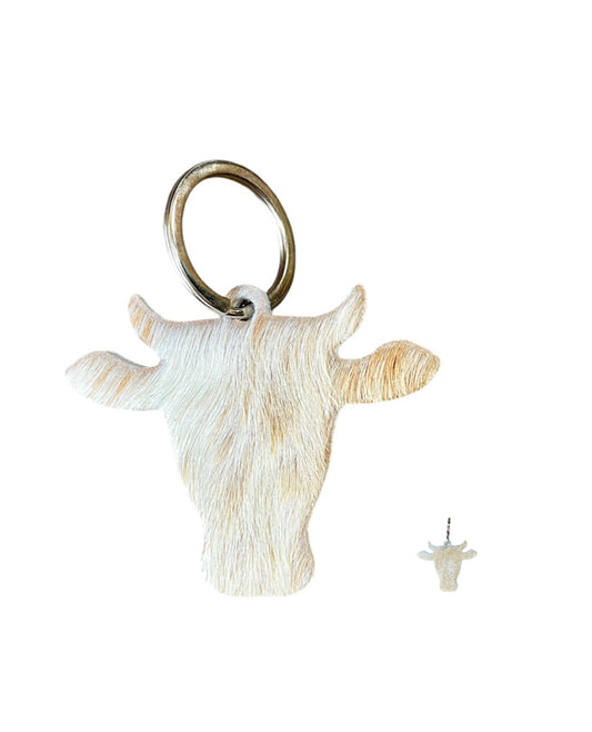 A8752 - Double Sided 100% Hair On Hide Leather Cow Tag Keychain