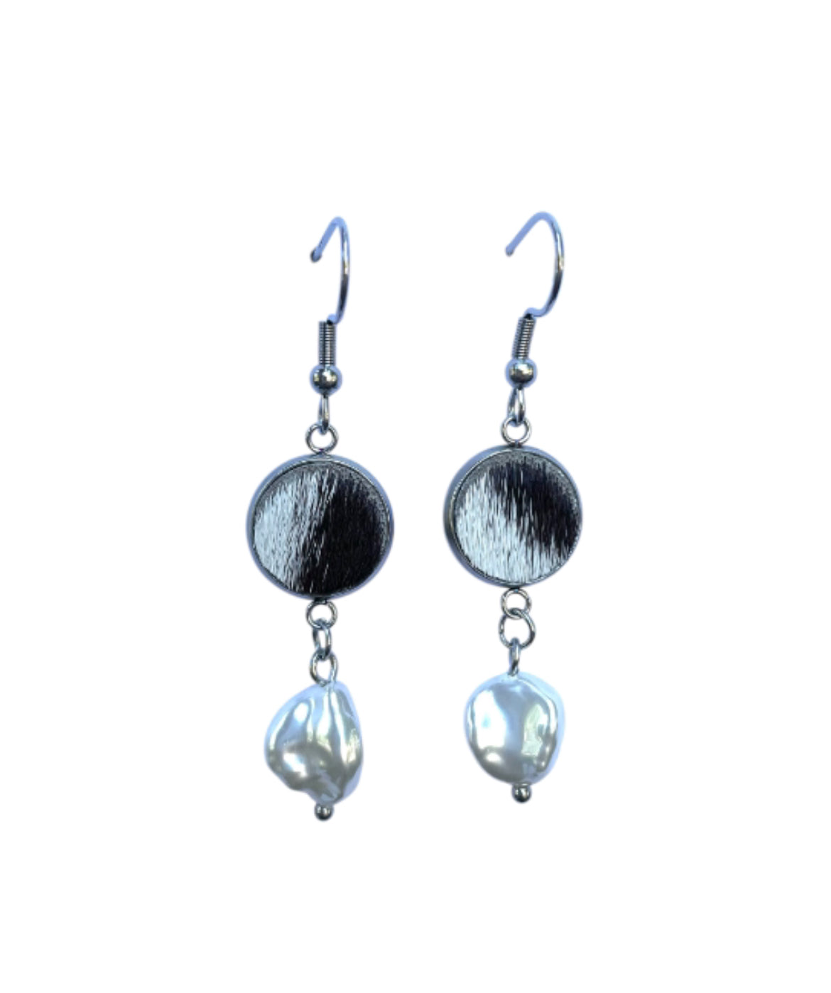 J6672D - 100% Hair on Hide Earrings with Pearl Drop