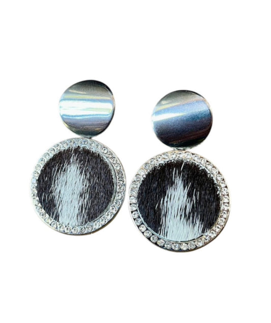 J6684A - 100% Hair on Hide Earrings with Diamantes