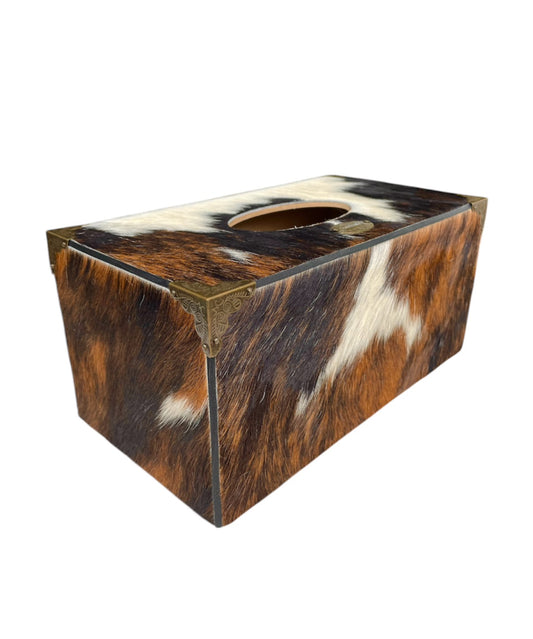 A8842 - Wooden Tissue Holder w Cowhide & Kangaroo Leather