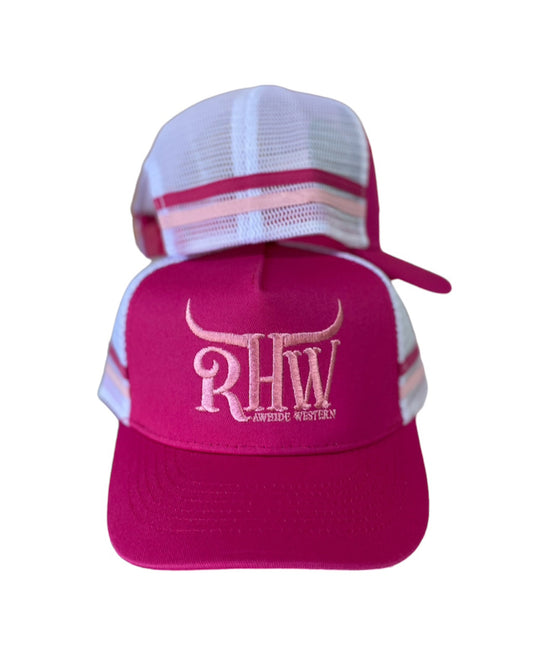 KP4181 - KIDS Rawhide Hot Pink & White Blue Country Trucker Cap