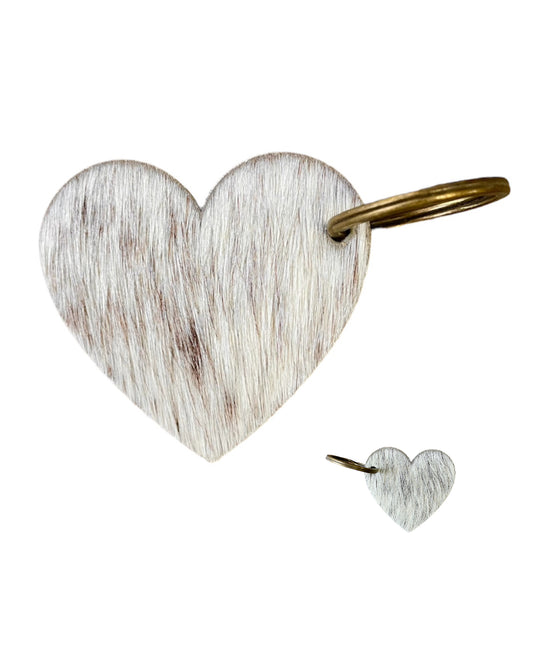 A8754 - Double Sided 100% Hair On Hide Leather Heart Tag Keychain