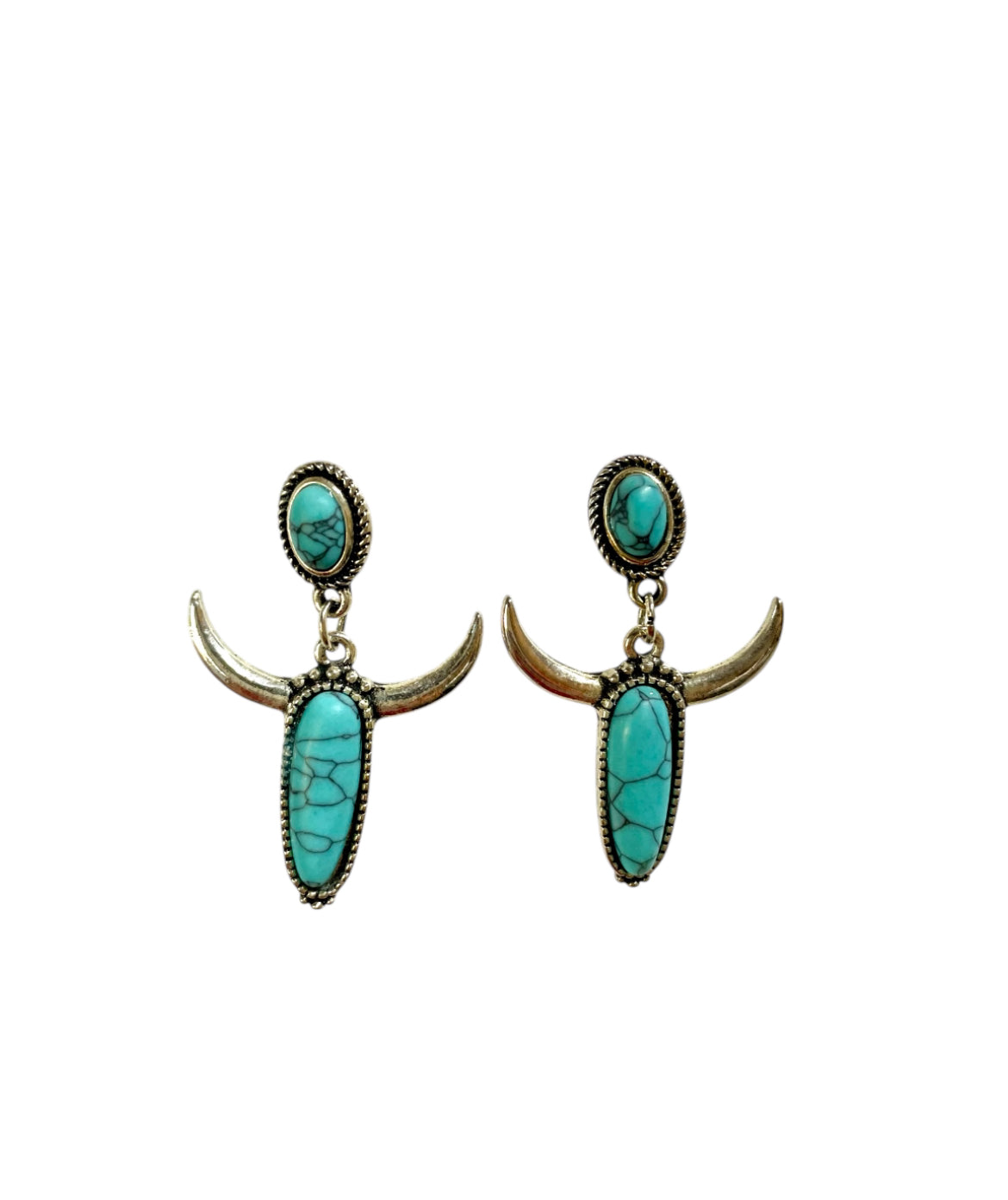 J6951 - Bull Skull Stud Turquoise Dangle Earrings