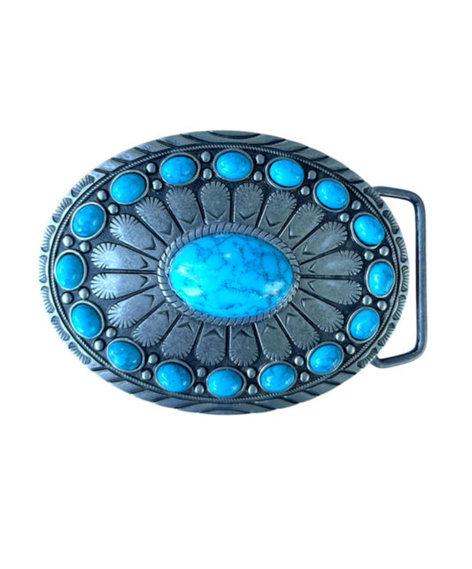 J6660 - Western Turquoise Colour Beads Belt Buckle