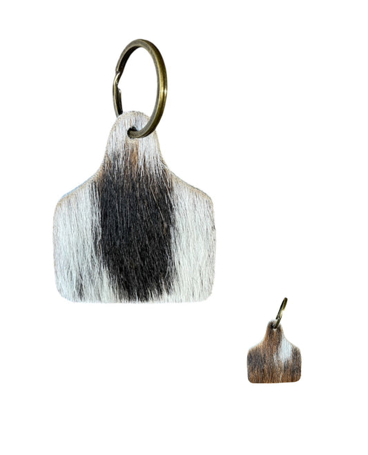 A8752 - Double Sided 100% Hair On Hide Leather Ear Tag Keychain