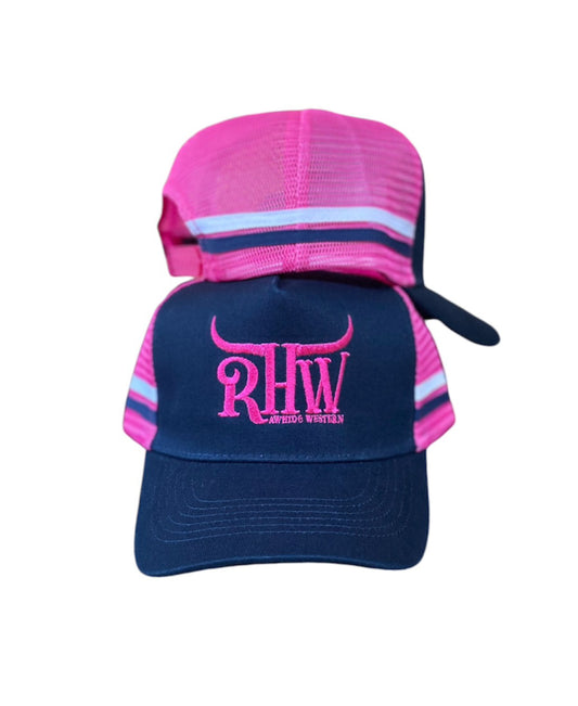 P4187 - RHW Navy & Hot Pink Western Trucker Cap