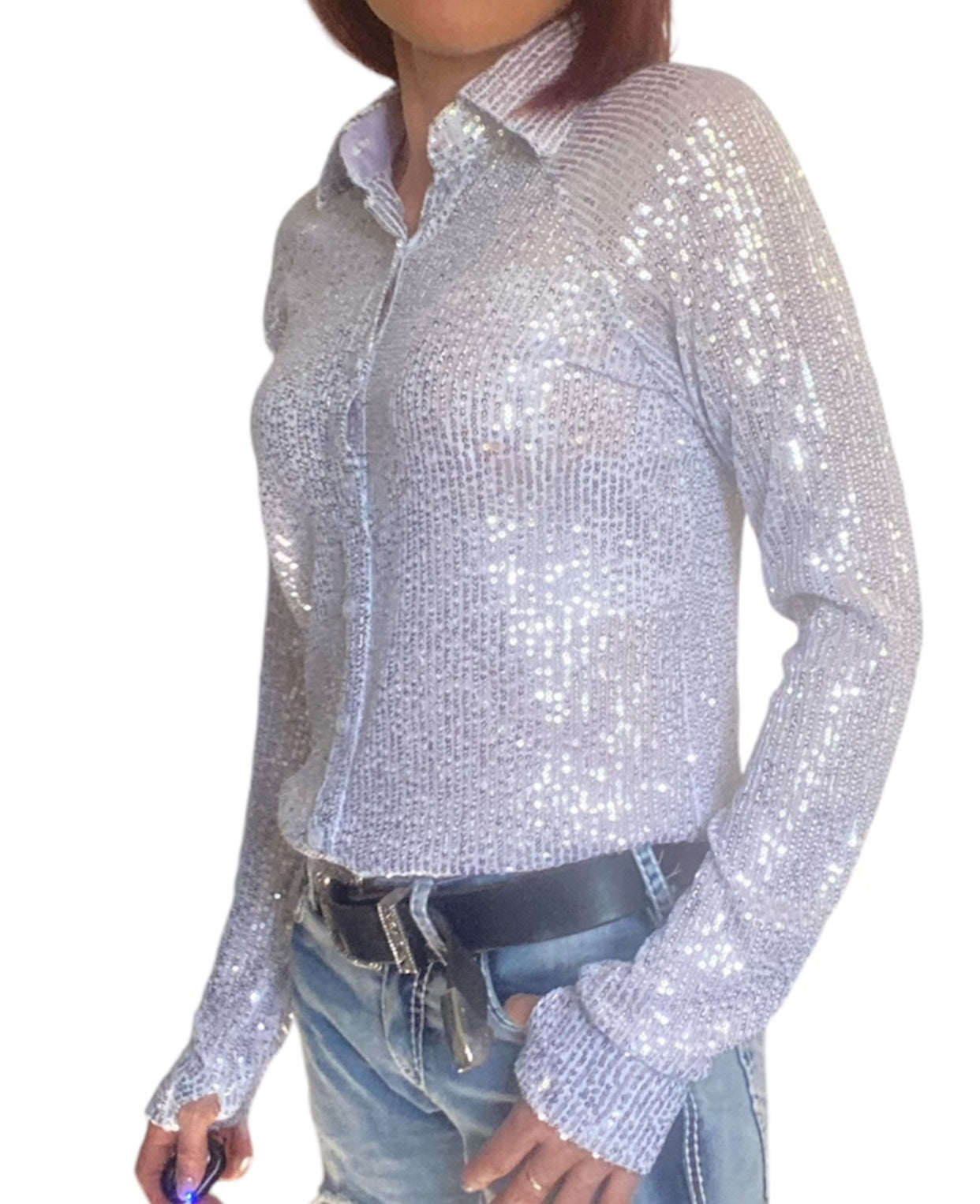 L1473 - Opal Ladies White Sparkle Stretch Western Shirt