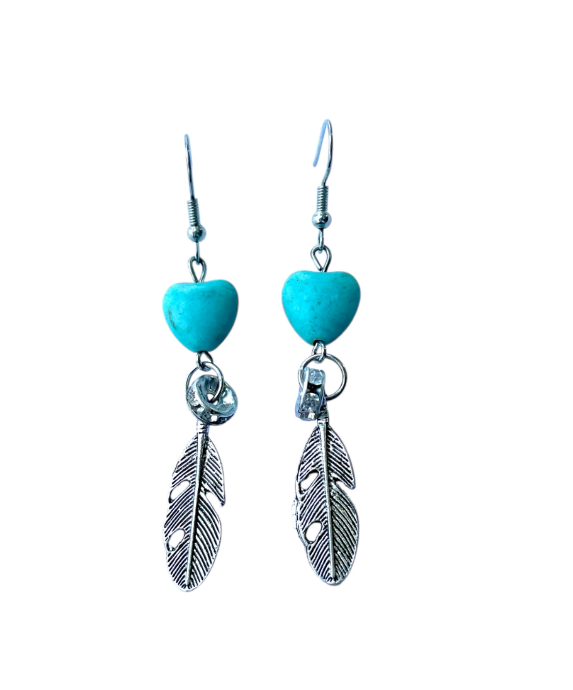 J6959 - Leaf with Heart Dangle Earrings