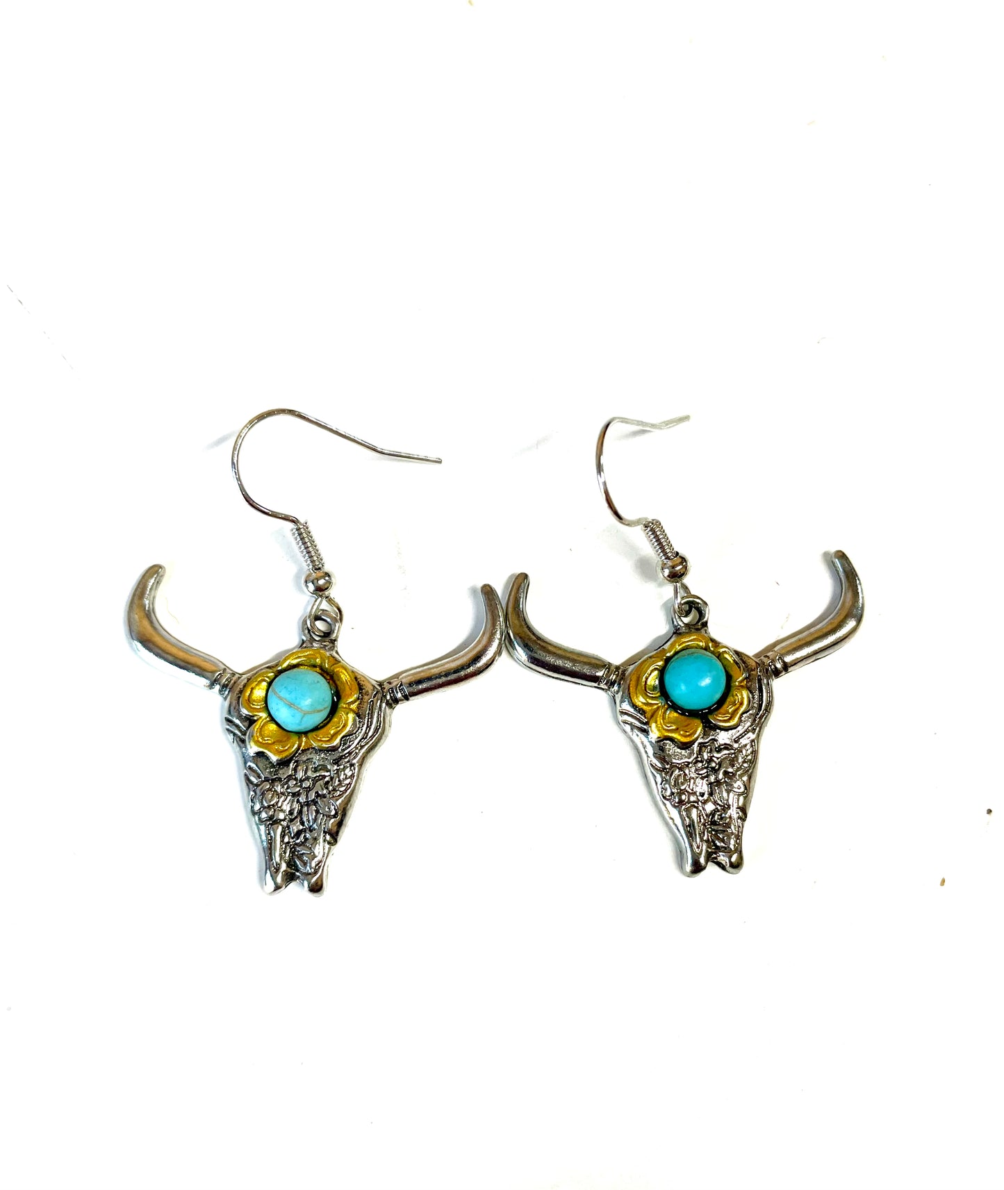 J6950 - Bull Skull Turquoise Earrings