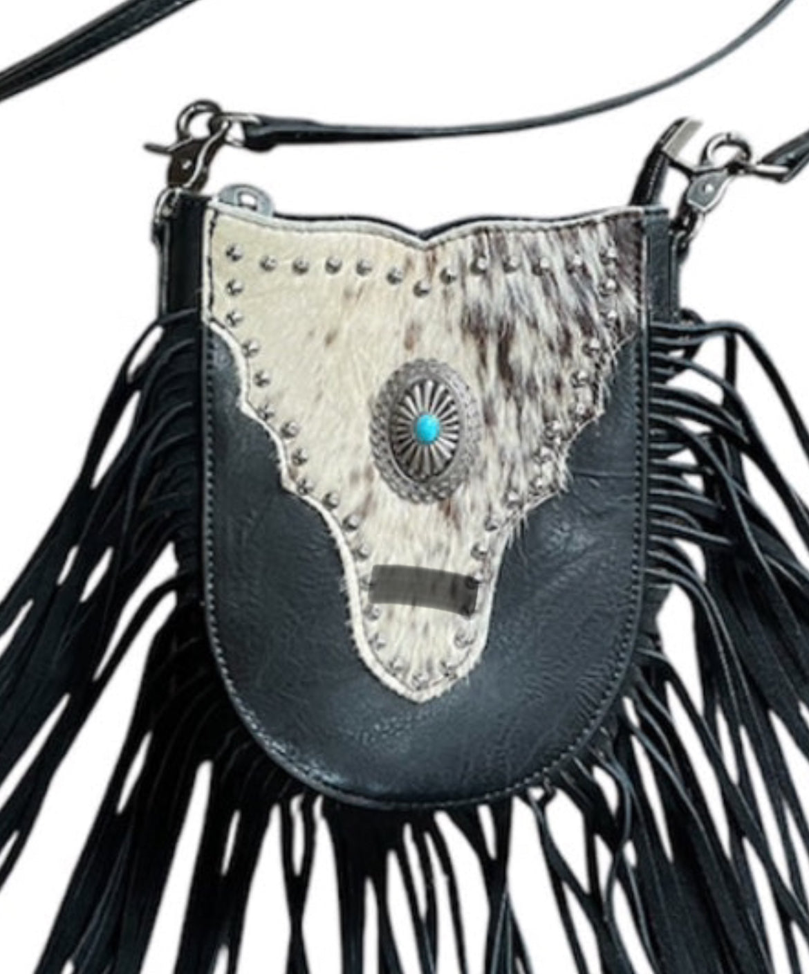 MW12438369BK - Montana West Hair-On Cowhide Fringe Crossbody Black