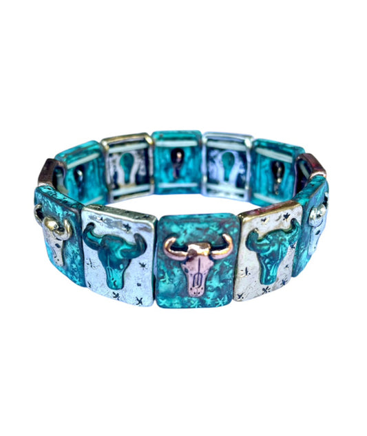 J6747 - Western Steer Skull Stretch Bracelet