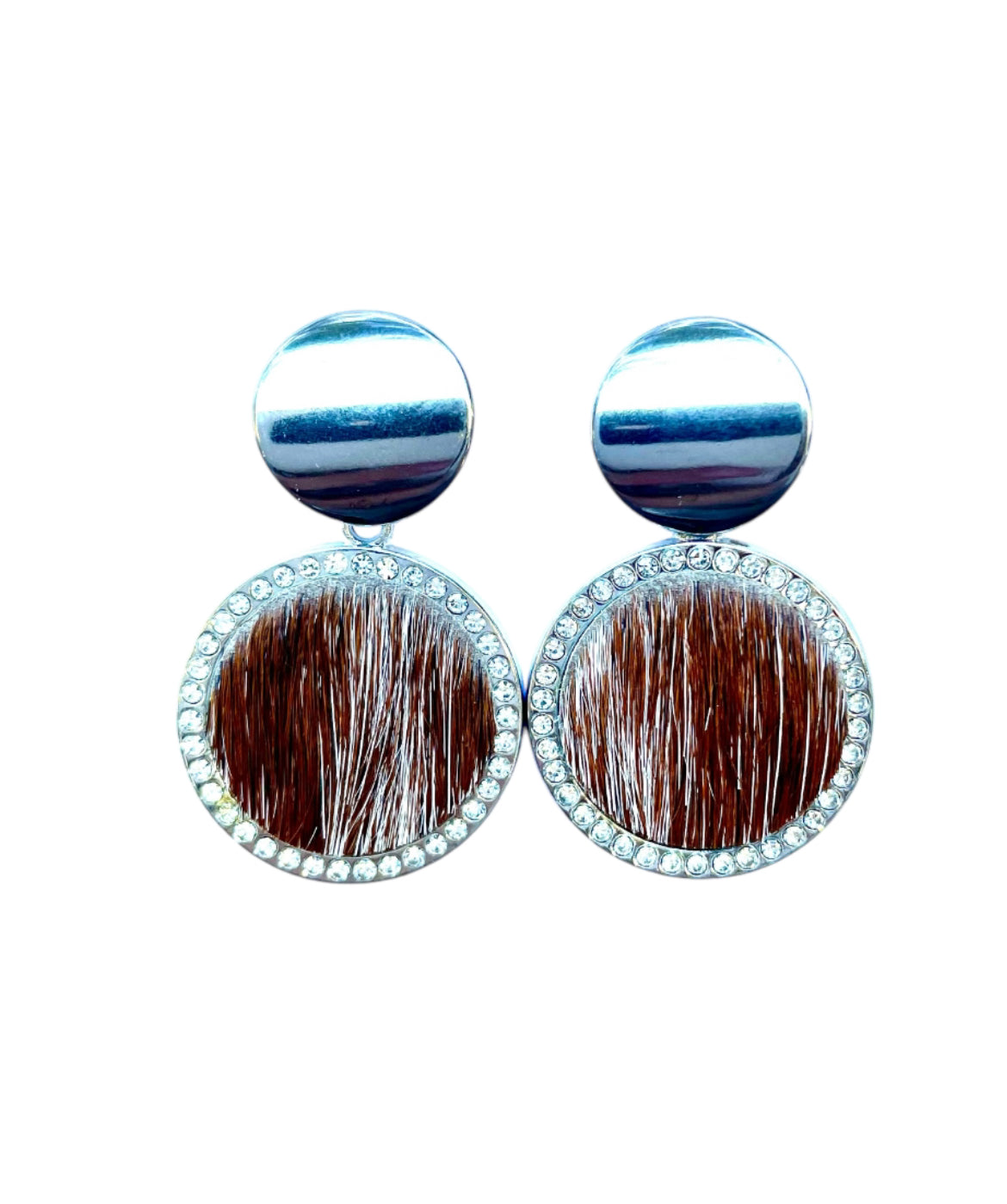 J6684G - 100% Hair on Hide Earrings with Diamantes