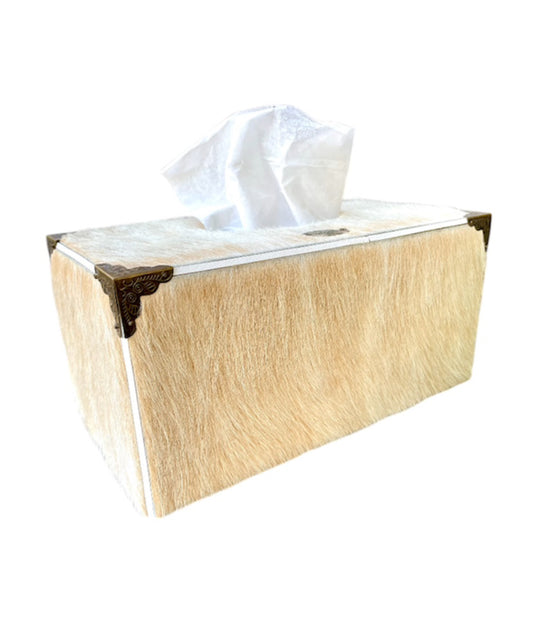 A8843 - Wooden Tissue Holder w Cowhide & Kangaroo Leather