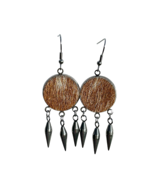 J6978 - Round Hide Fishhook Dangle Earrings