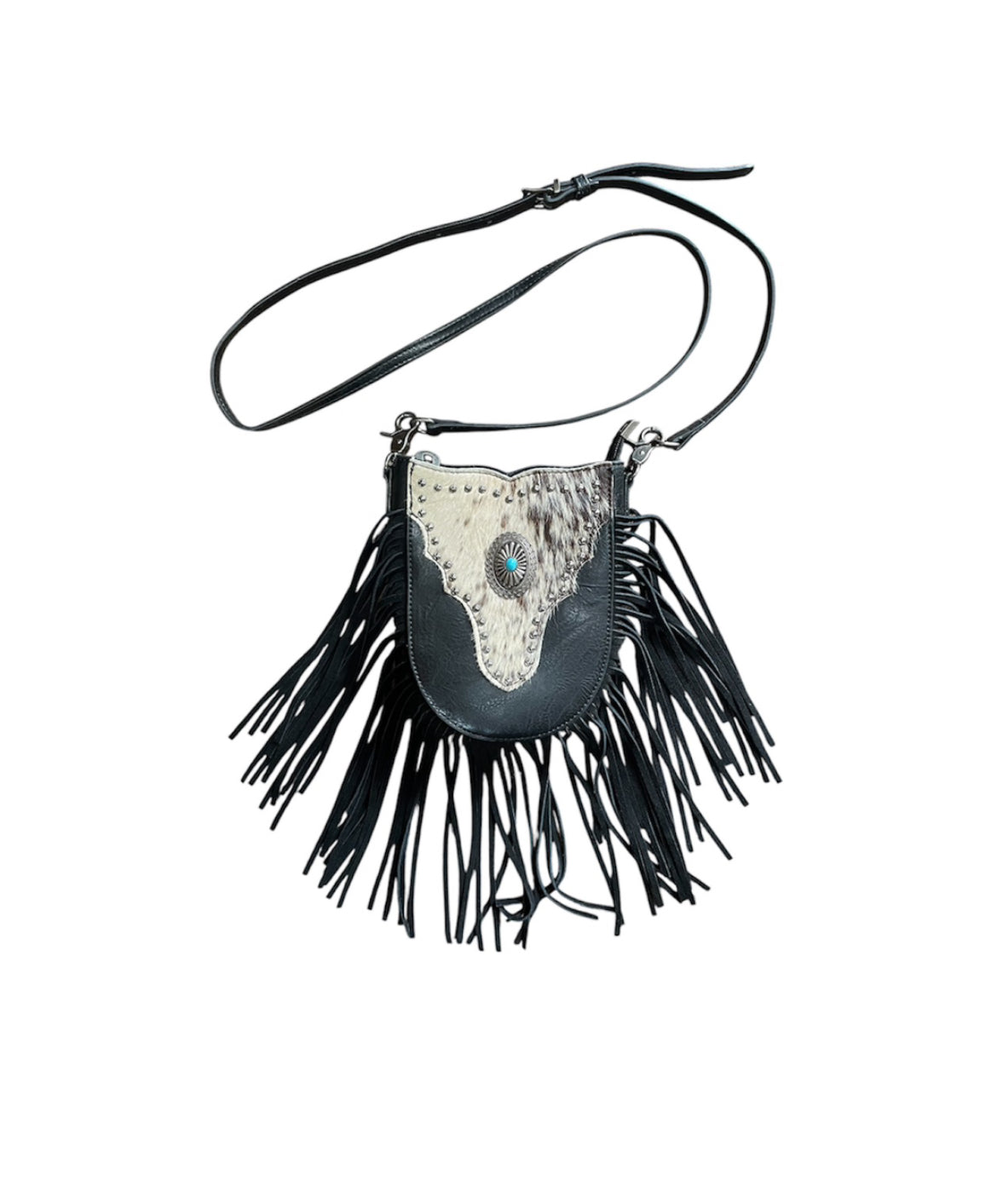 MW12438369BK - Montana West Hair-On Cowhide Fringe Crossbody Black