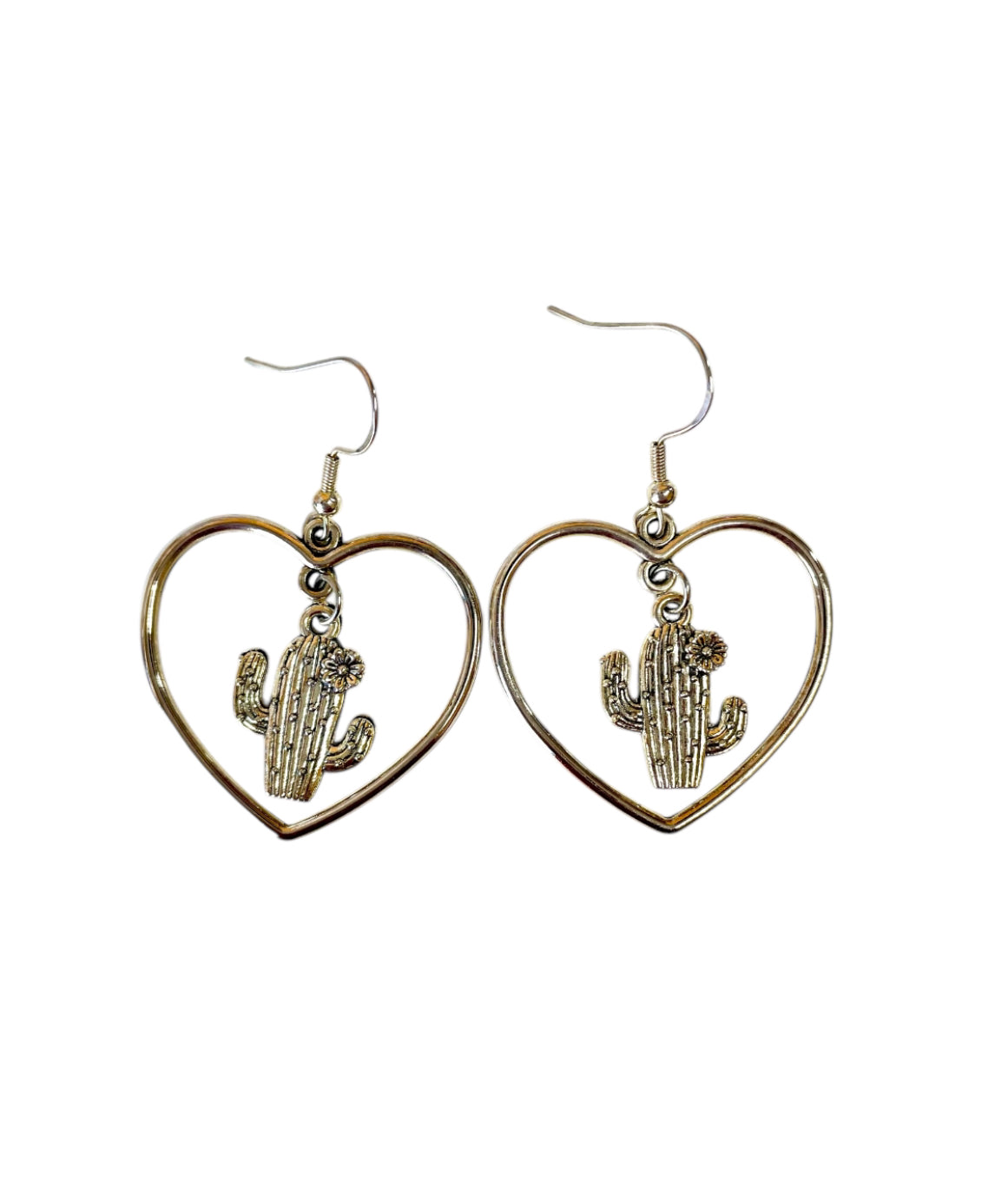 J6086 - Heart With Cactus Dangle Earrings