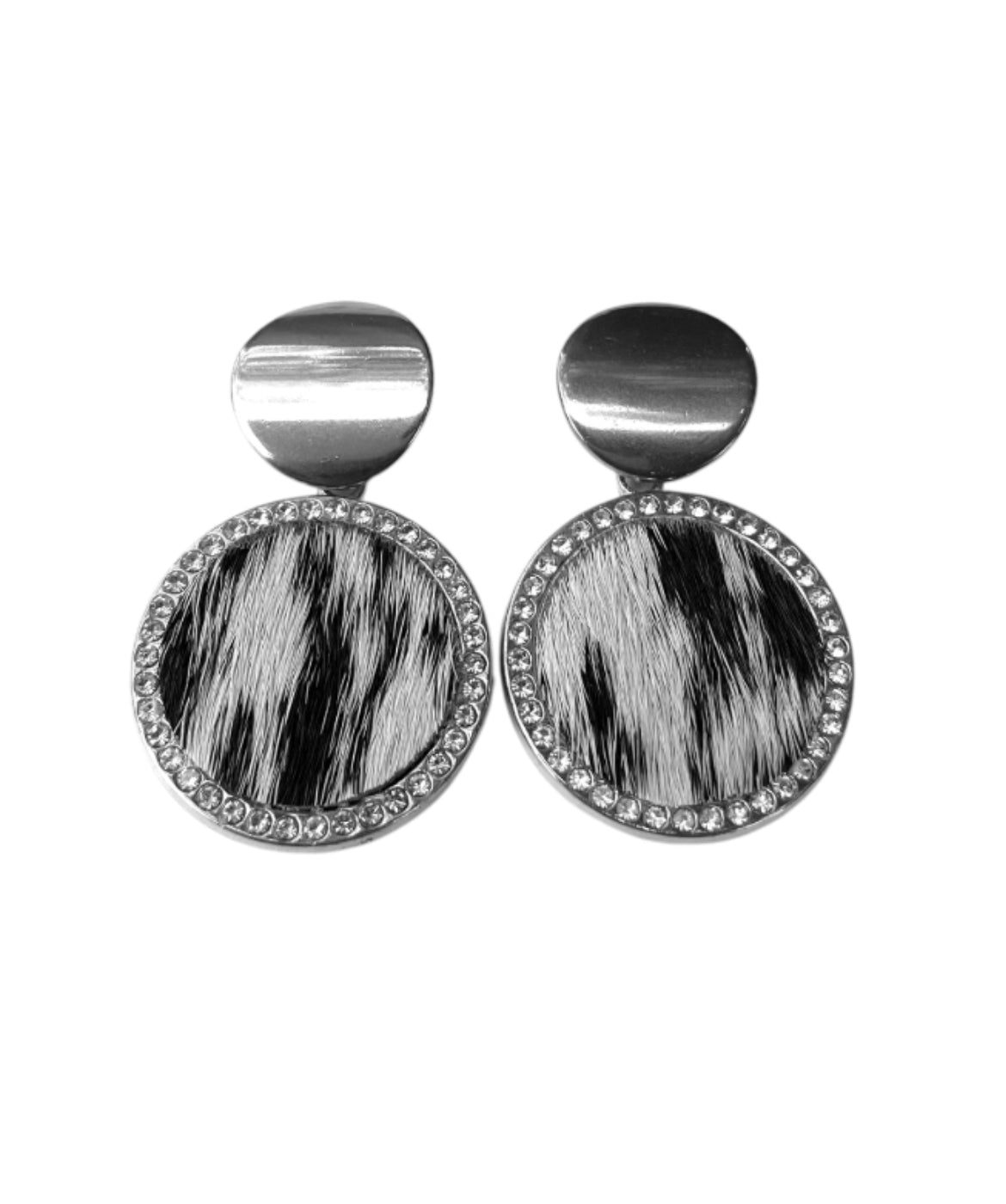 J6684D - 100% Hair on Hide Earrings with Diamantes