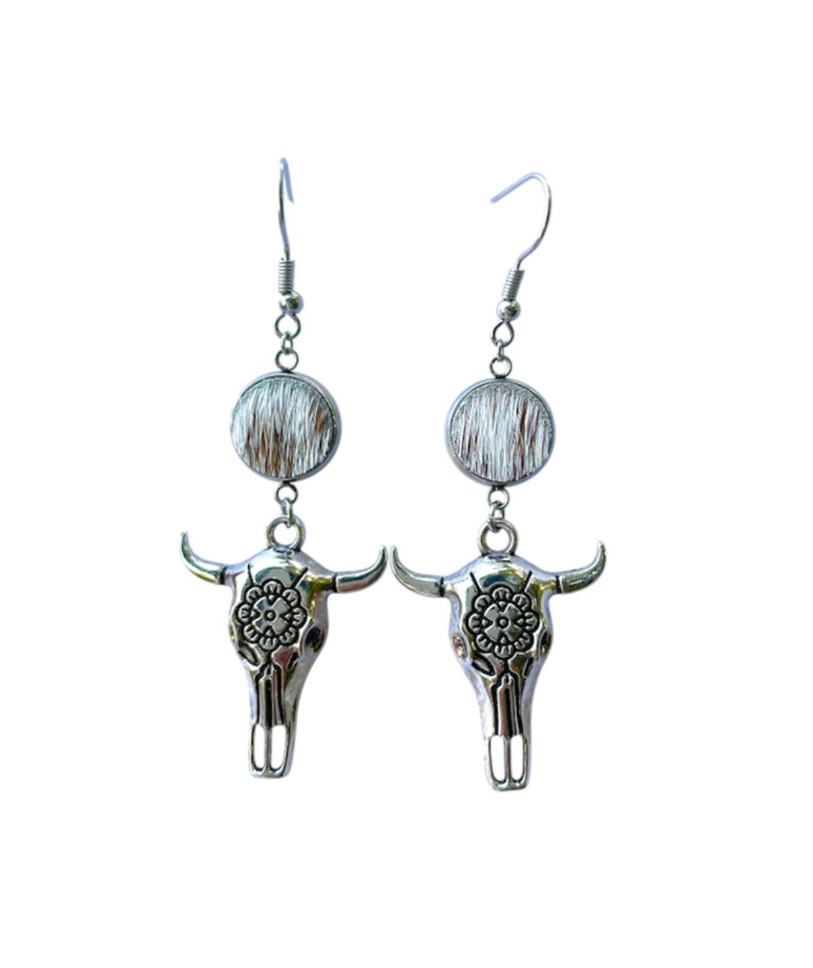 J6682P - 100% Hair on Hide Earrings with Steer Head