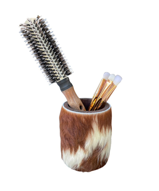 A8838 - Wooden Utensils Holder w Cowhide