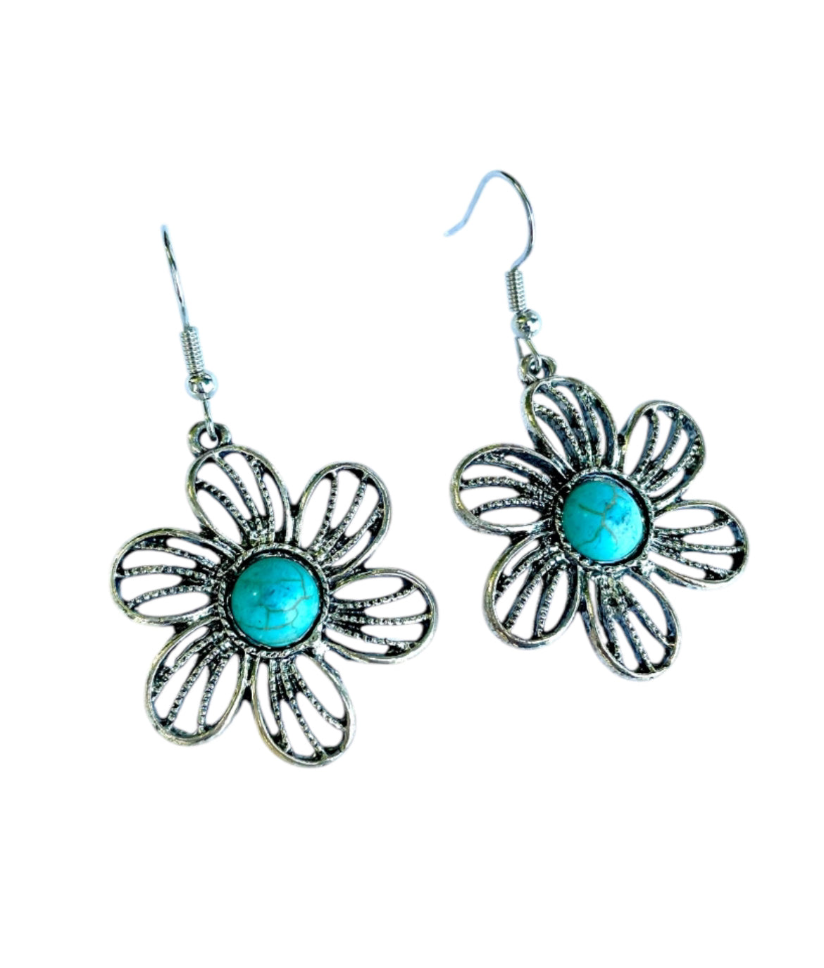 J6957  - Flower Turquoise Dangle Earrings