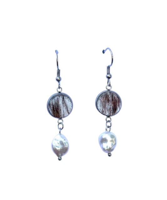 J6672C - 100% Hair on Hide Earrings with Pearl Drop