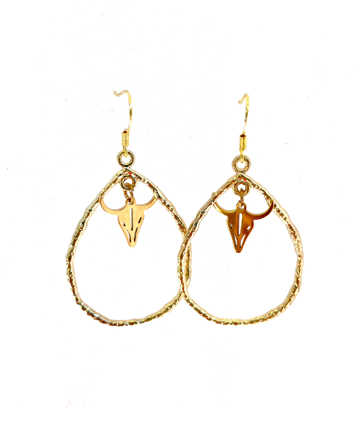 J6947 - Gold Colour Dangle Earrings with Bull