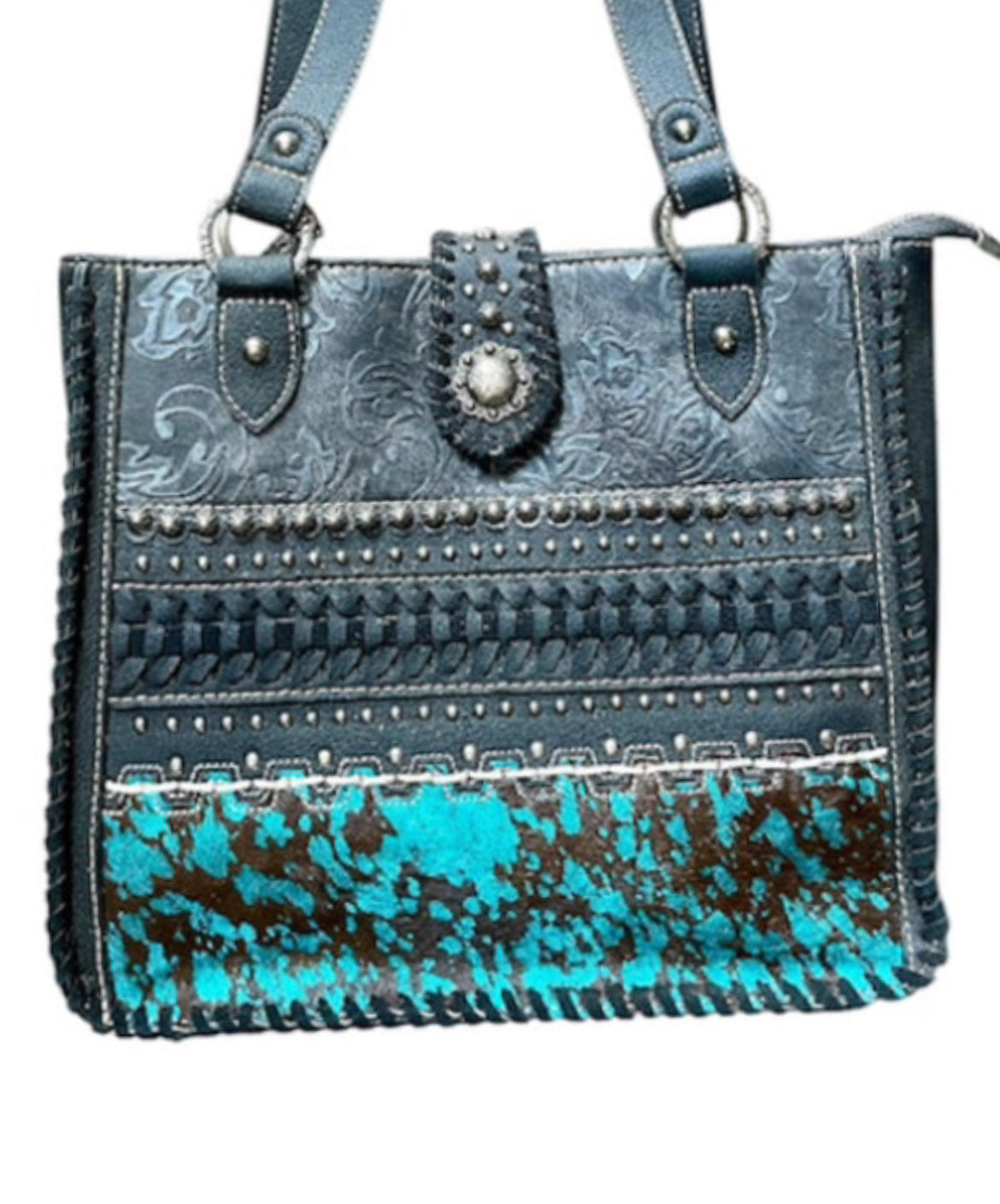 TR136G8260BK - Trinity Ranch Hair On Cowhide Collection Concealed Carry Tote