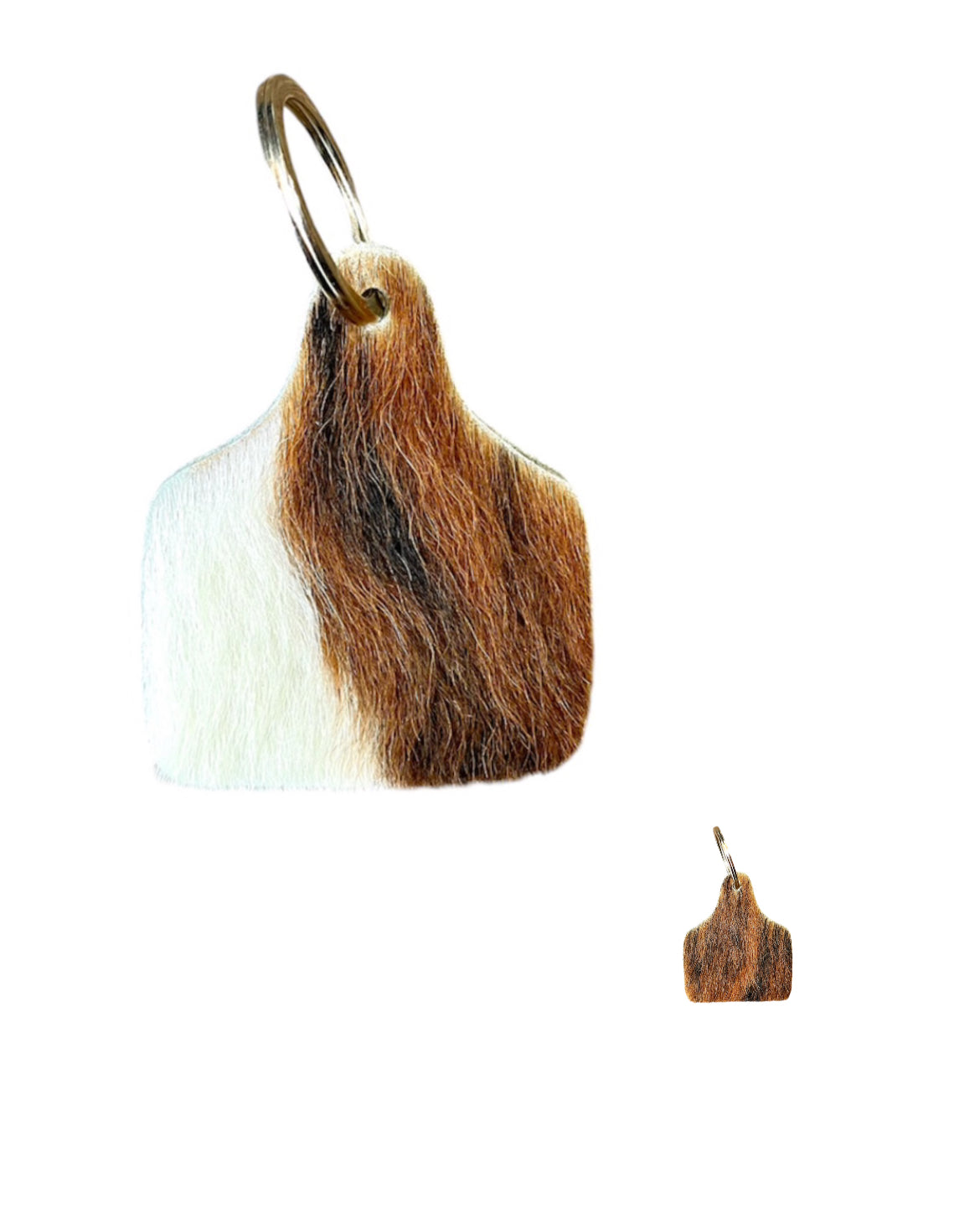 A8738 - Double Sided 100% Hair On Hide Leather Cattle Ear Tag Keychain