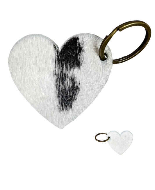 A8756 - Double Sided 100% Hair On Hide Leather Heart Tag Keychain