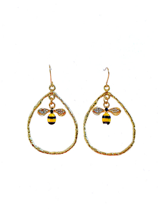 J6948 - Gold Colour Dangle Earrings with Bee