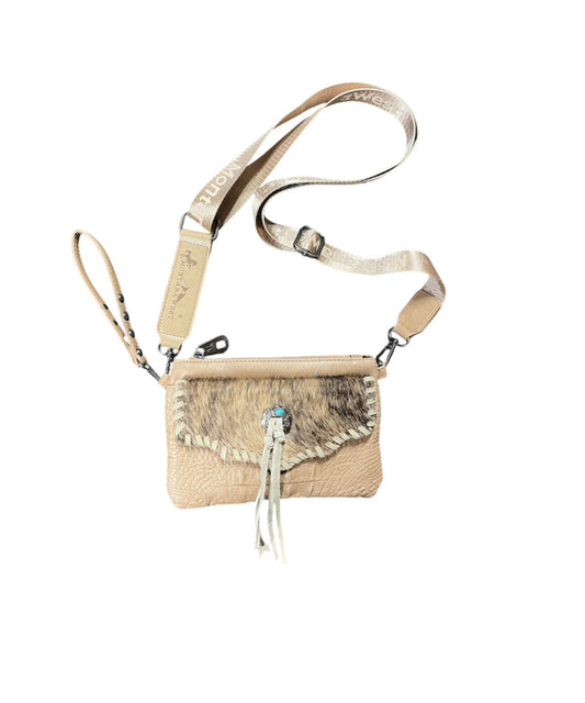 MW1268181TN - Montana West Hair-On Cowhide Croc Embossed Clutch/Crossbody