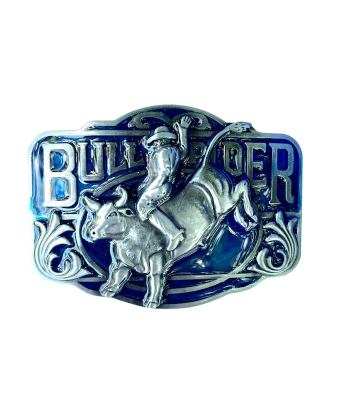 A8832 - Antique Silver Colour w Blue Enamel insert Western Belt Buckle