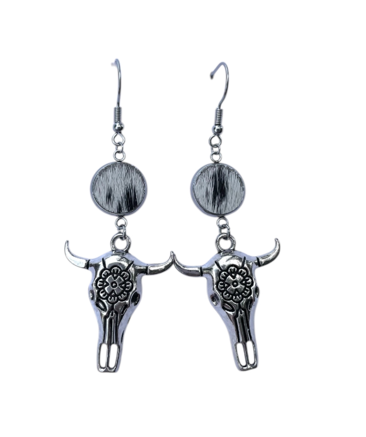 J6682B - 100% Hair on Hide Earrings with Steer Head