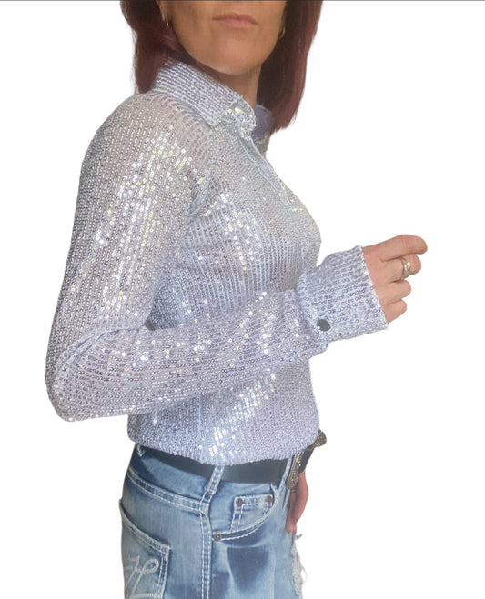 L1473 - Opal Ladies White Sparkle Stretch Western Shirt