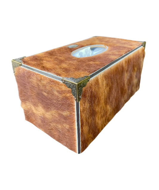 A8844 - Wooden Tissue Holder w Cowhide & Kangaroo Leather