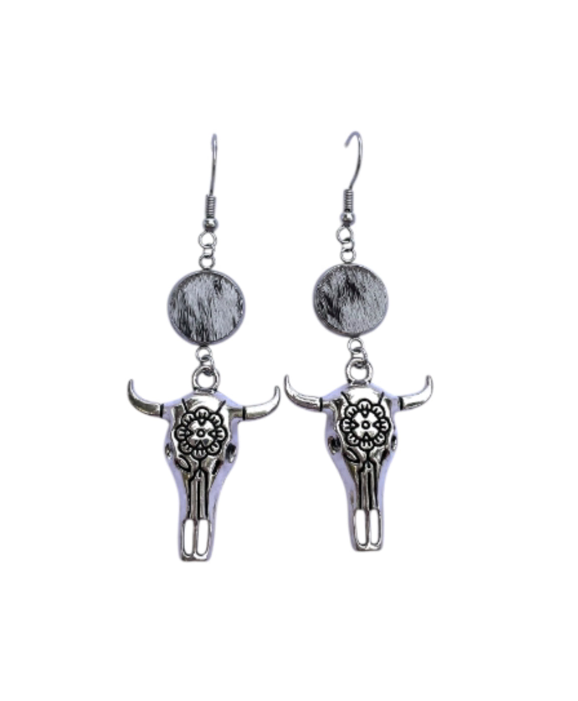 J6682C  - 100% Hair on Hide Earrings with Steer Head