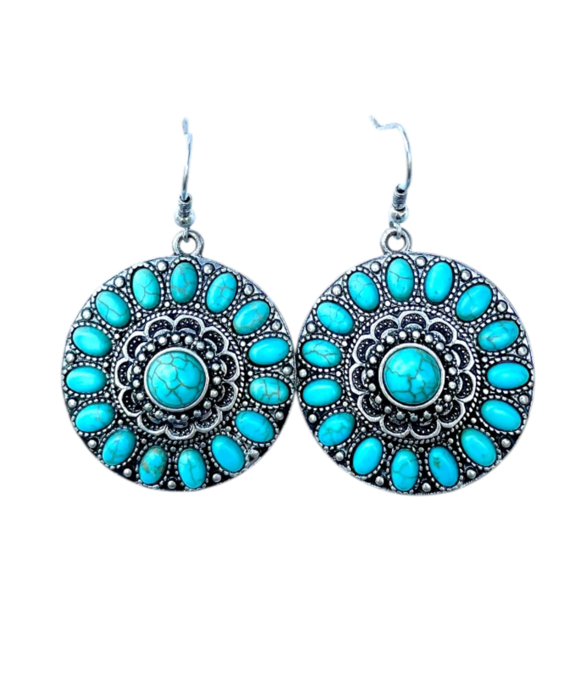 J6952 - Round Turquoise Dangle Earrings