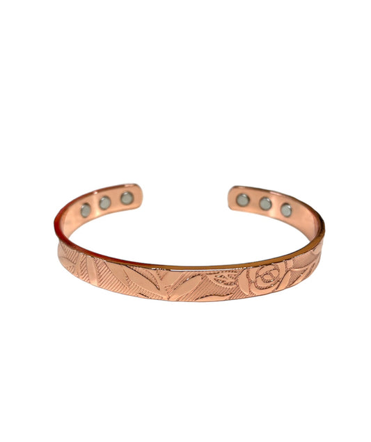 J6886 - Copper Floral Embossed Bangle 3/4 w Magnets