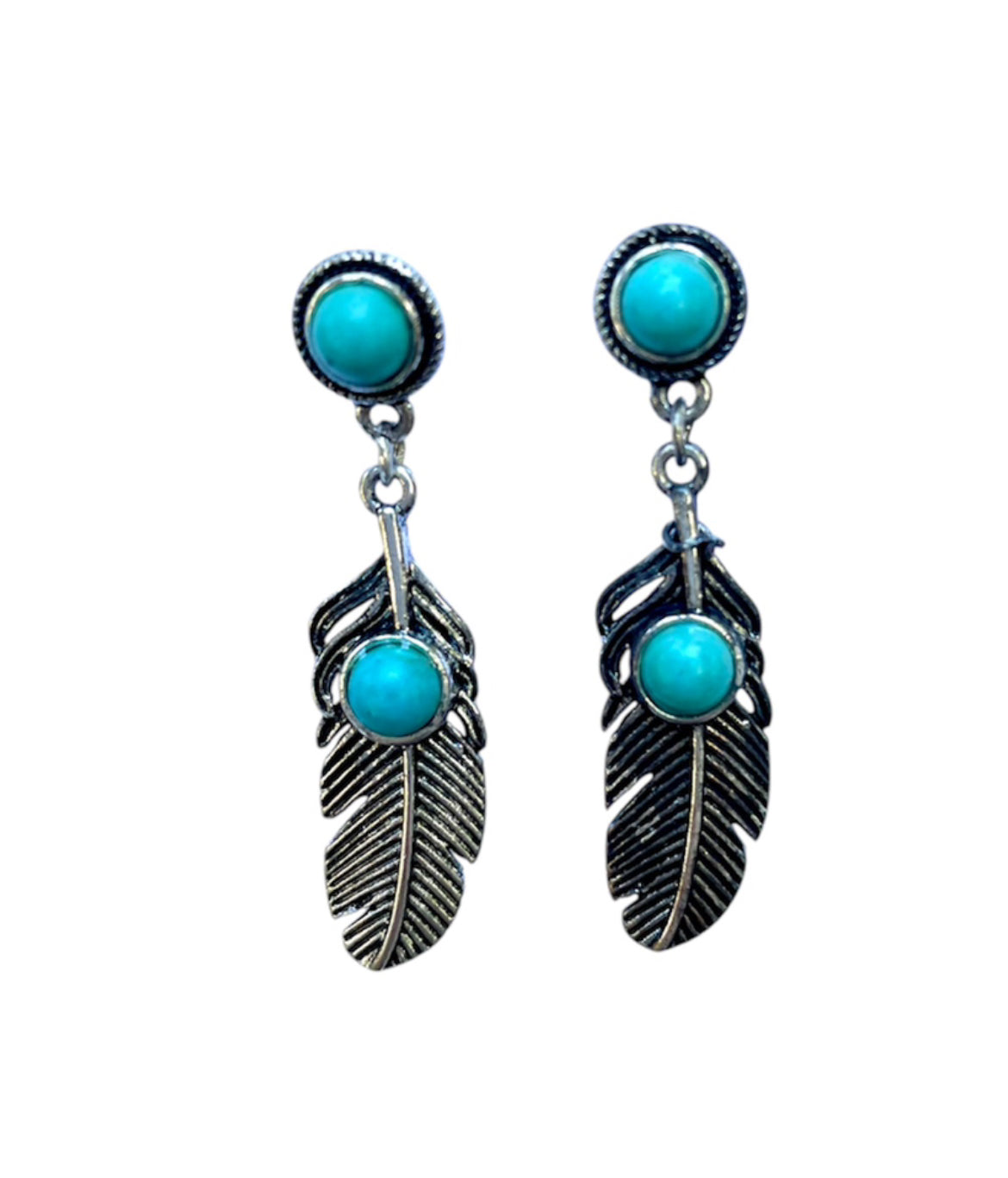 J6990 - Leaf Turquoise Stud Dangle Earrings