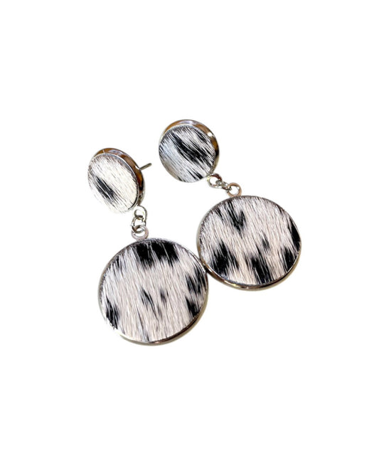 J6684B - 100% Hair on Hide Stud Dangle Earrings