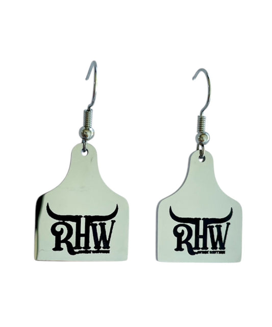 P4200 - Stainless Steel Rawhide Cattle Tag Dangle Earrings